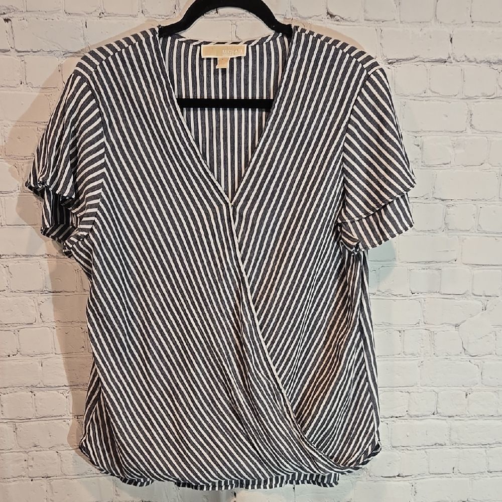 Michael Kors Striped Wrap Top Size M